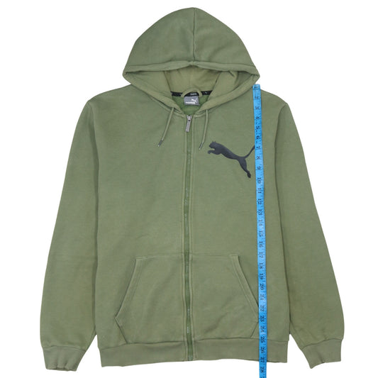 Puma Men’s Green Full Zip Hoodie L Sports Logo Graphic Sweatshirt