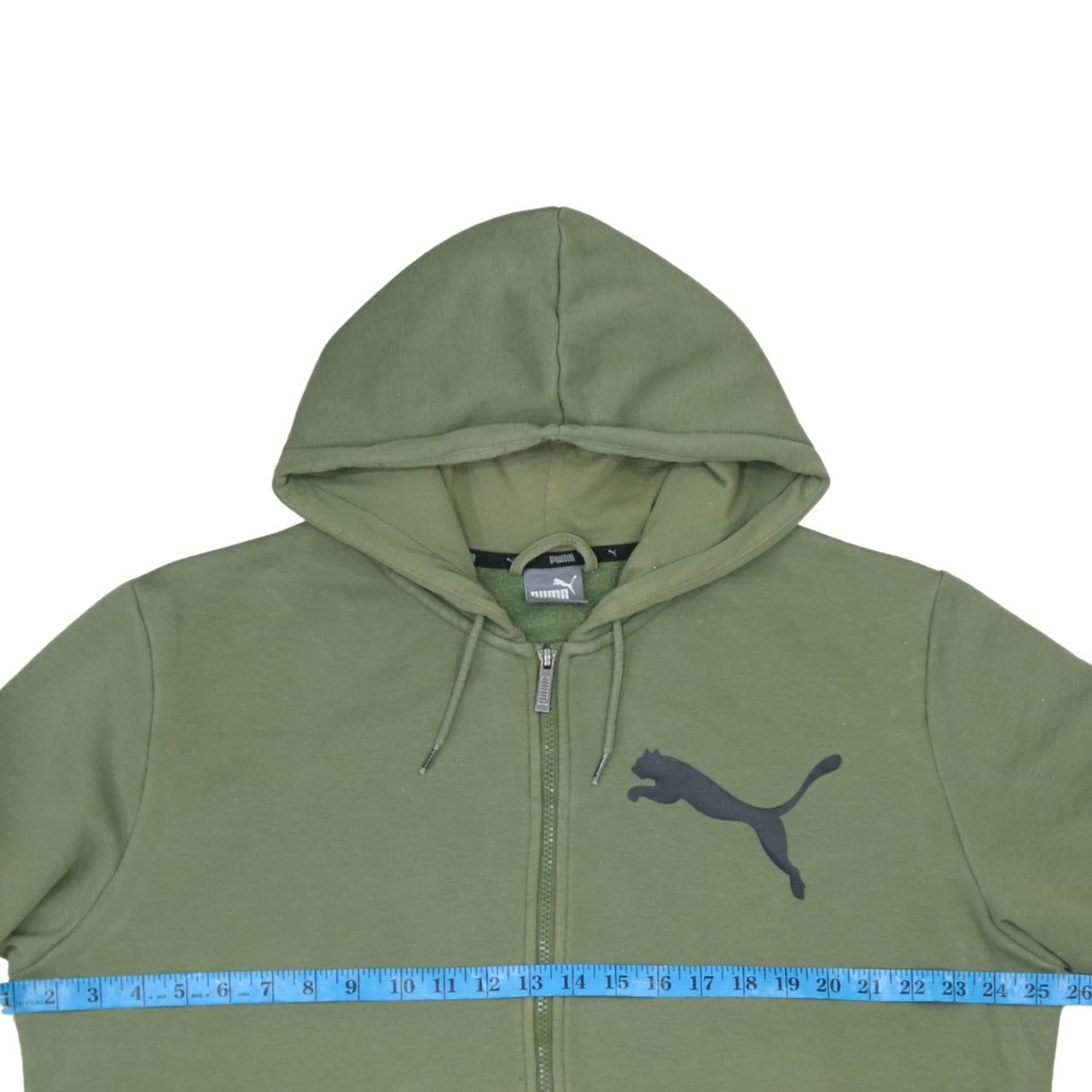 Puma Men’s Green Full Zip Hoodie L Sports Logo Graphic Sweatshirt