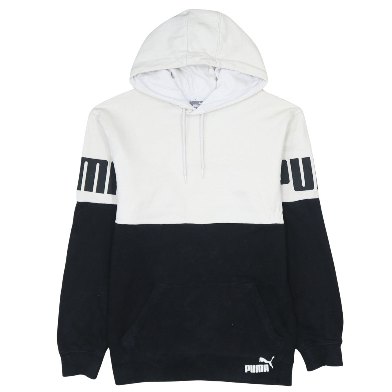 Puma Mens Small Black White Pullover Hoodie Sweatshirt Logo Sportswear