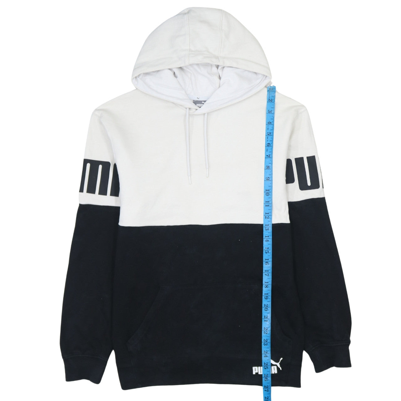 Puma Mens Small Black White Pullover Hoodie Sweatshirt Logo Sportswear