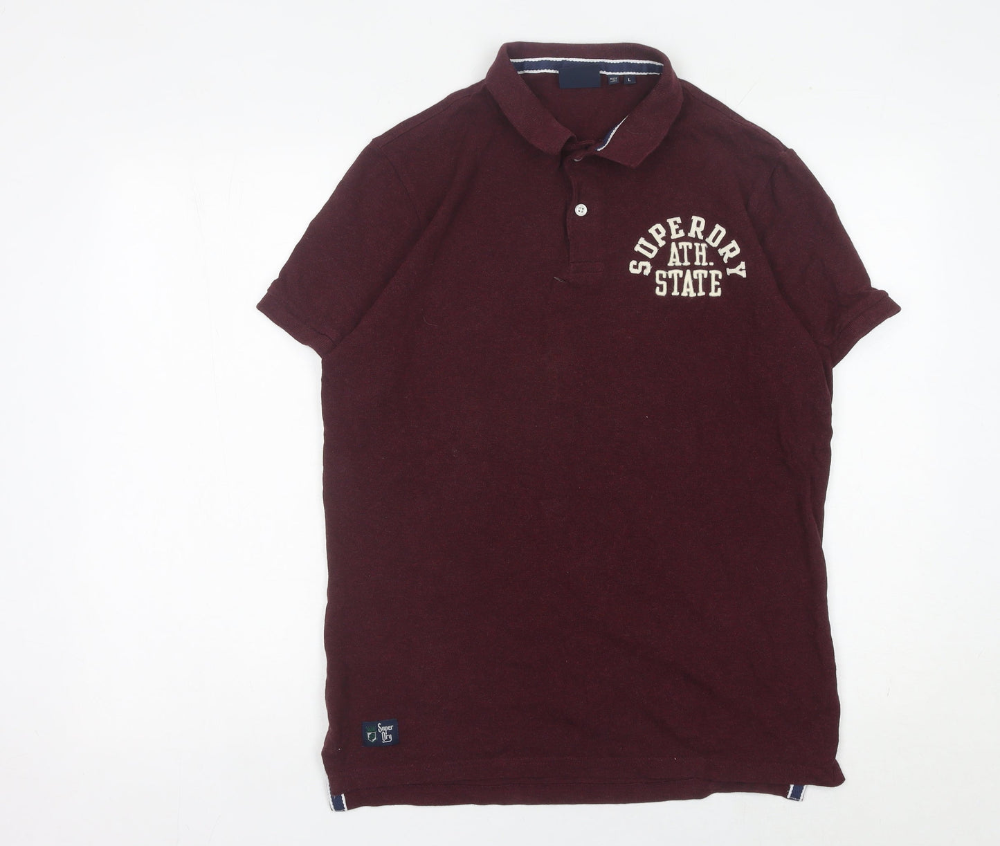 Superdry Men’s Red Polo Shirt L Slim Fit Cotton Embroidered Logo