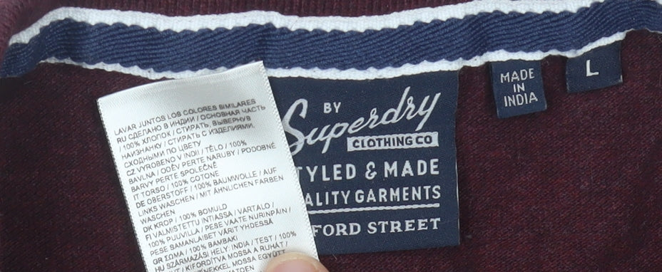 Superdry Men’s Red Polo Shirt L Slim Fit Cotton Embroidered Logo