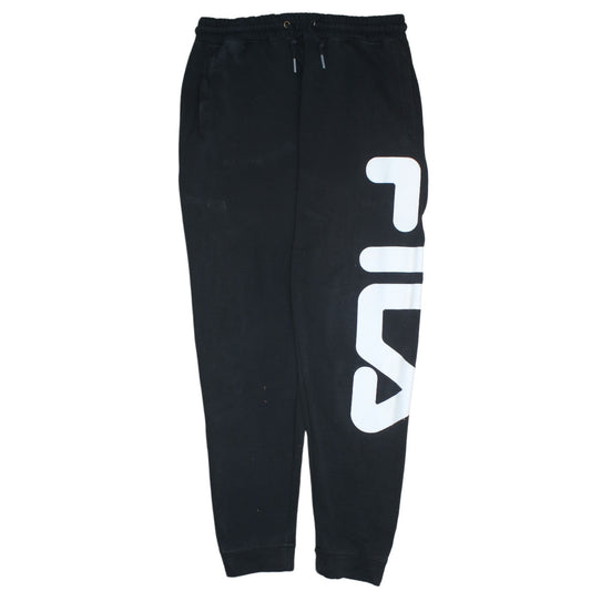 Fila Mens Black Sweatpants L Logo Print Tapered Joggers