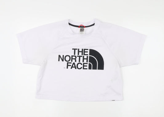 The North Face Womens White Cropped T-Shirt S Relaxed Fit Logo Sportswear