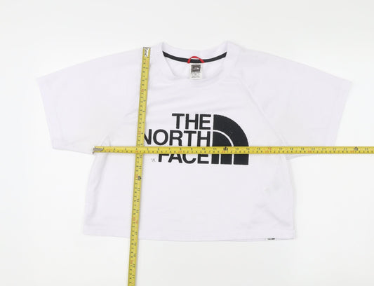 The North Face Womens White Cropped T-Shirt S Relaxed Fit Logo Sportswear