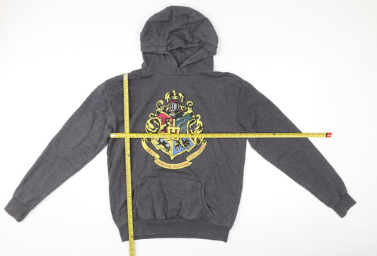 Harry Potter Mens Grey Pullover Hoodie Size M Graphic Hogwarts Crest