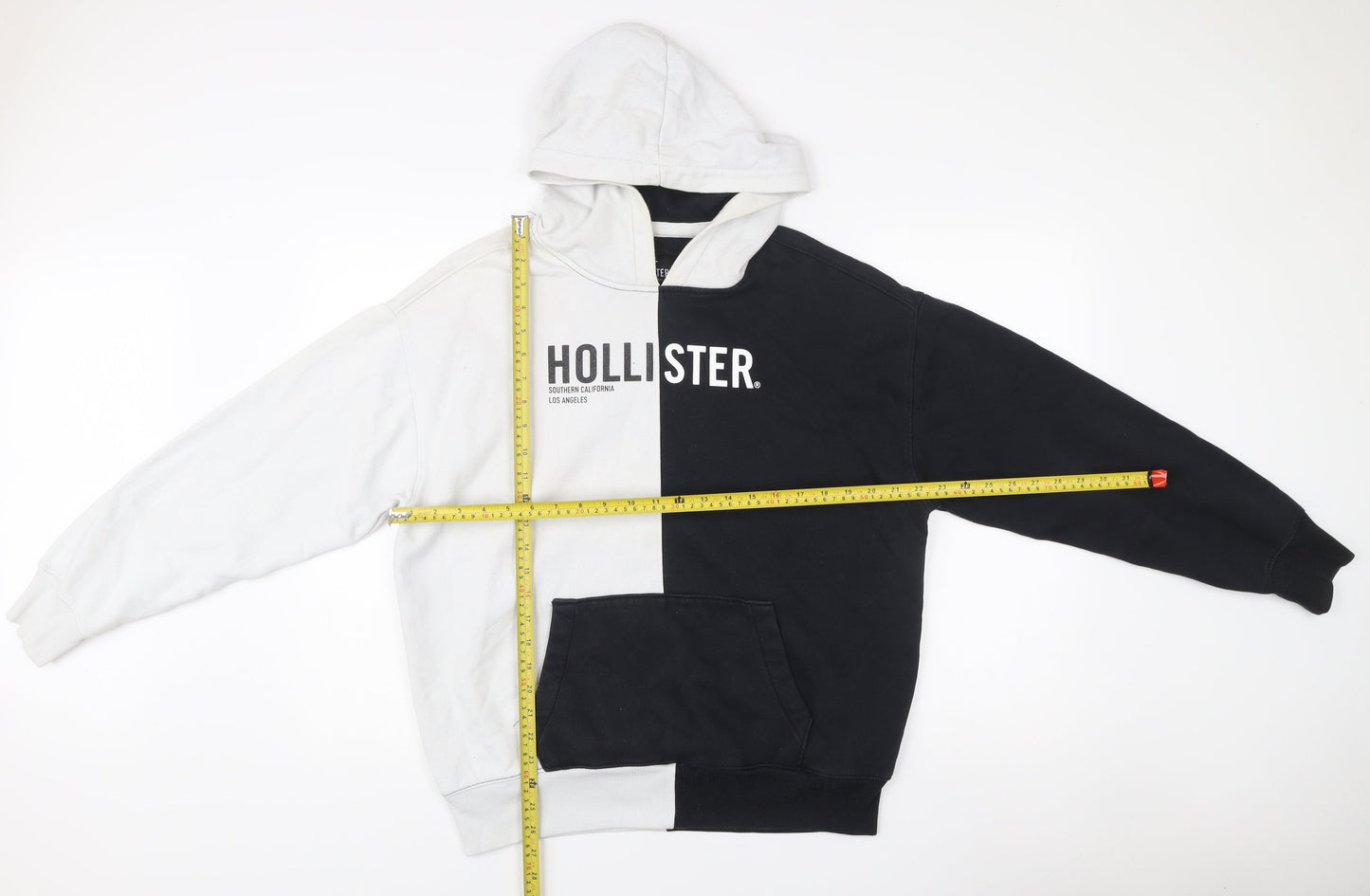 Hollister Mens Medium Black White Pullover Hoodie Logo Graphic