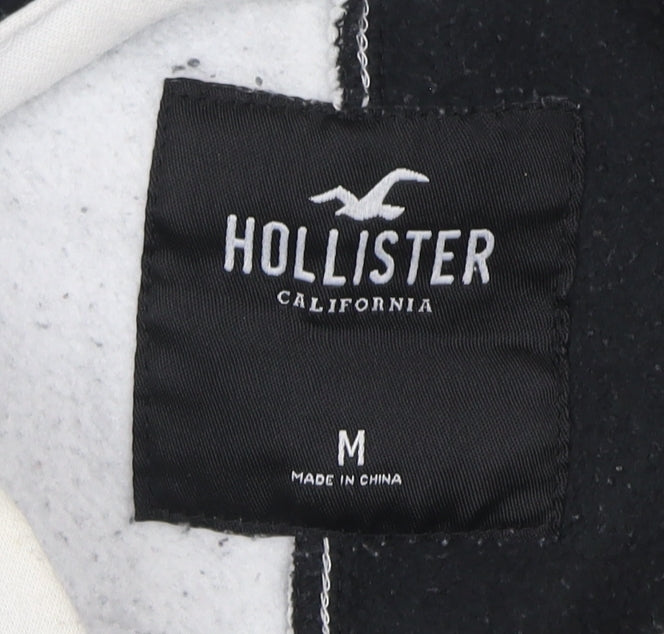 Hollister Mens Medium Black White Pullover Hoodie Logo Graphic