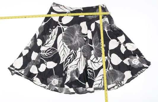 Coast Womens Black Floral Silk A-Line Knee Length Skirt Size 12