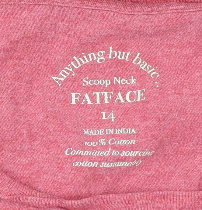 FatFace Women Pink Long Sleeve Cotton Scoop Neck T-Shirt L