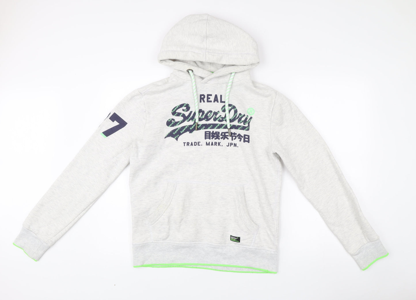 Superdry Men’s Grey Pullover Hoodie Small Logo Print Long Sleeve