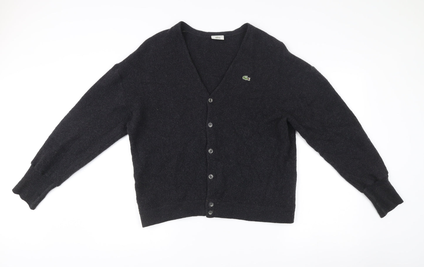 Lacoste Men’s Black Wool Cardigan Size 2XL V-Neck Classic Knit