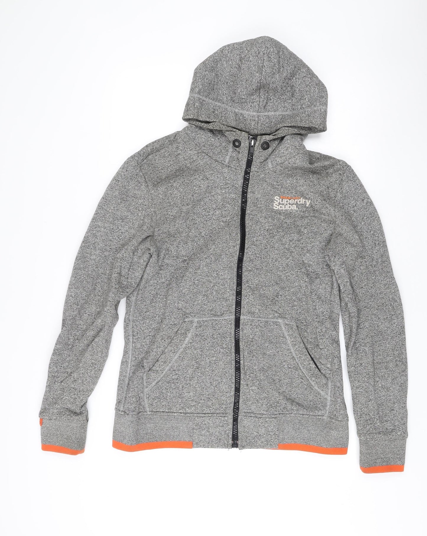 Superdry Men’s Grey Full Zip Hoodie L Logo Detail Hooded Sweatshirt