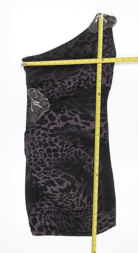 Jane Norman Women’s Black Brown Animal Print Bodycon Dress Size 14