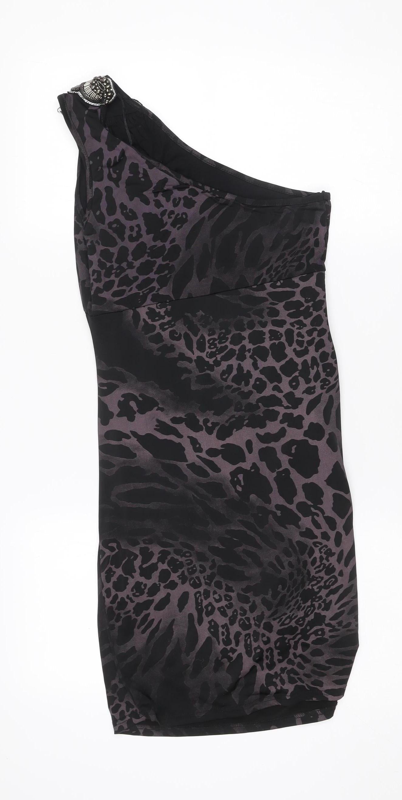 Jane Norman Women’s Black Brown Animal Print Bodycon Dress Size 14