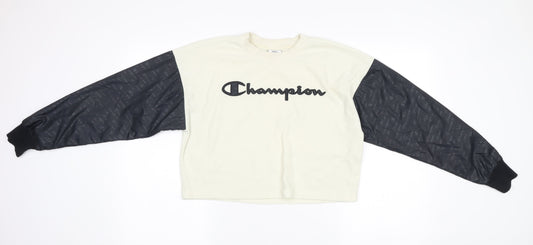 Champion Womens Ivory Black Pullover Sweatshirt Small Logo Raglan