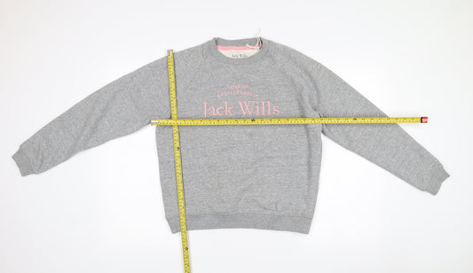 Jack Wills Womens Grey Logo Sweatshirt UK 10 Cotton Blend Pullover
