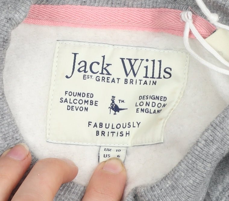 Jack Wills Womens Grey Logo Sweatshirt UK 10 Cotton Blend Pullover
