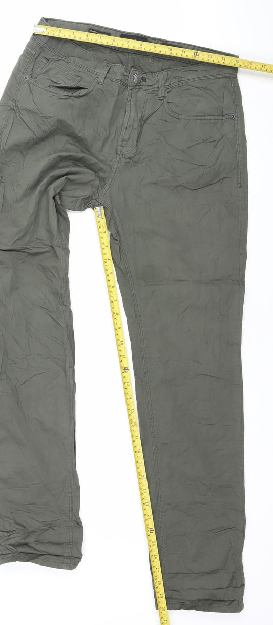 Massimo Dutti Women Green Chino Trousers Size 10 Straight Cotton