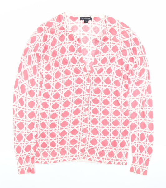 Banana Republic Women’s Pink Cardigan M Cotton Geometric V-Neck