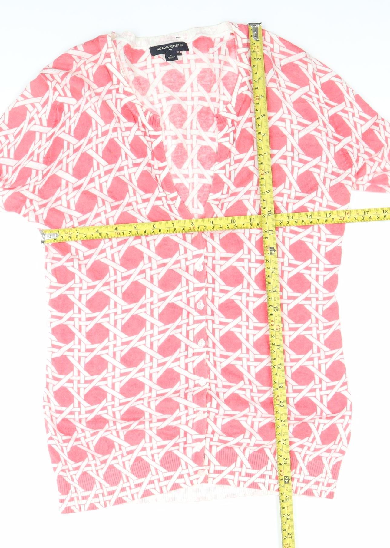 Banana Republic Women’s Pink Cardigan M Cotton Geometric V-Neck
