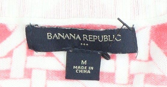 Banana Republic Women’s Pink Cardigan M Cotton Geometric V-Neck