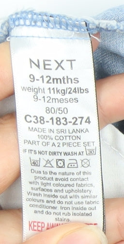 Next Girls Blue Denim A-Line Skirt 9-12 Months Rainbow Elastic Waist