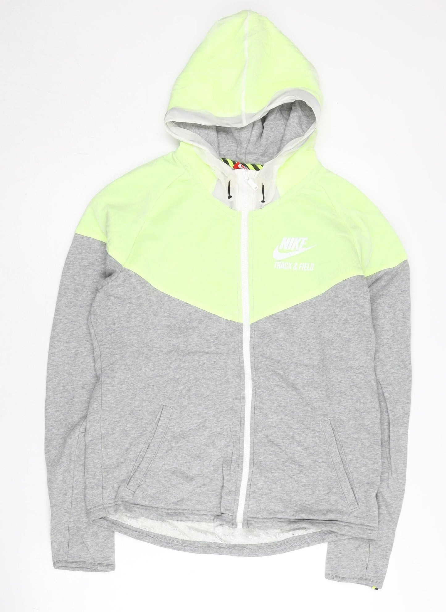 Nike Women’s Grey Green Track Jacket L Hooded Full Zip Sportswear