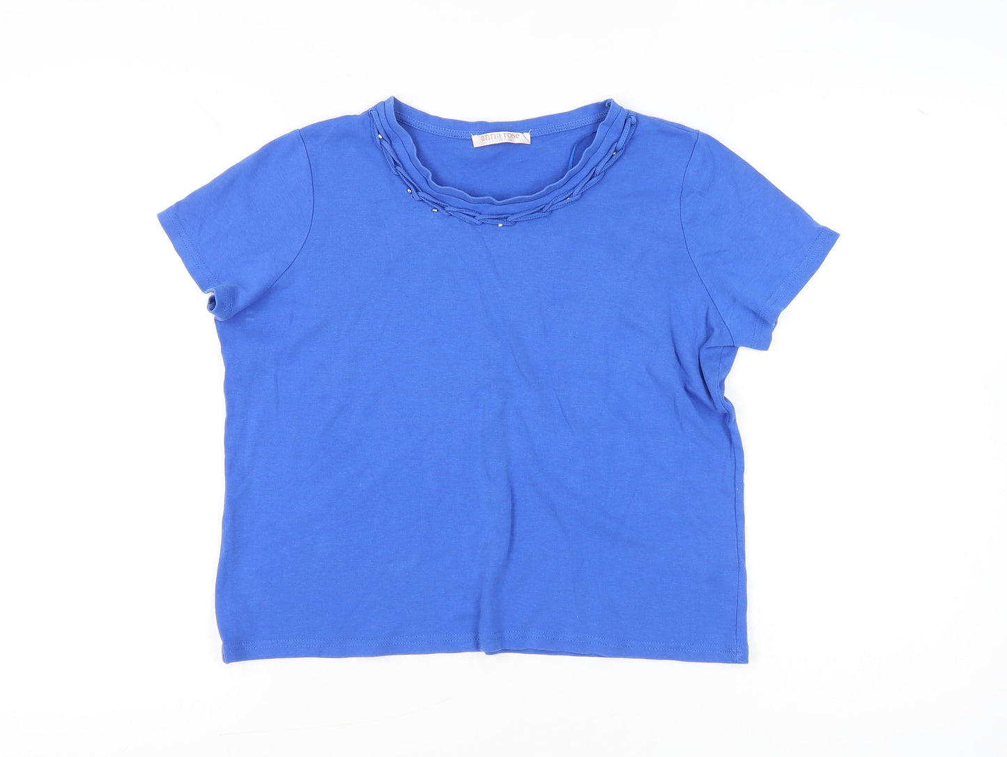 Anna Rose Womens Blue Cotton Beaded T-Shirt L Casual Top