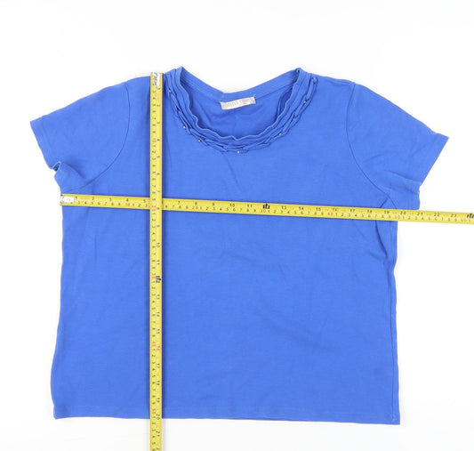 Anna Rose Womens Blue Cotton Beaded T-Shirt L Casual Top