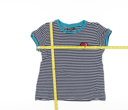 Brave Soul Women’s XS Blue Striped Sequin Heart Cotton T-Shirt