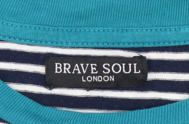 Brave Soul Women’s XS Blue Striped Sequin Heart Cotton T-Shirt
