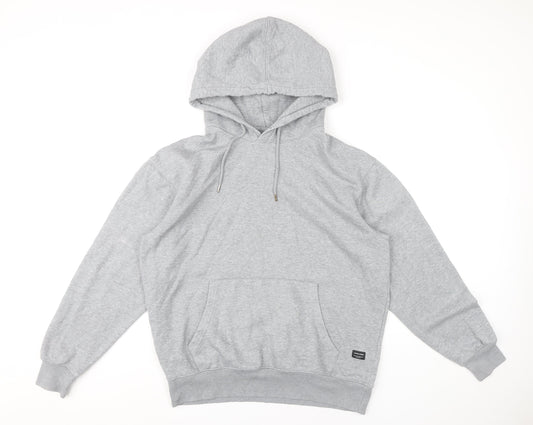 Jack & Jones Men’s Grey Pullover Hoodie L Regular Fit Fleece Sweatshirt