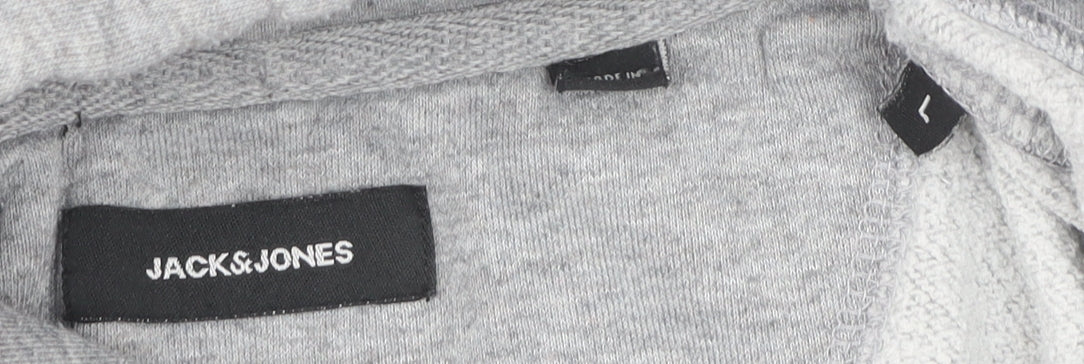 Jack & Jones Men’s Grey Pullover Hoodie L Regular Fit Fleece Sweatshirt