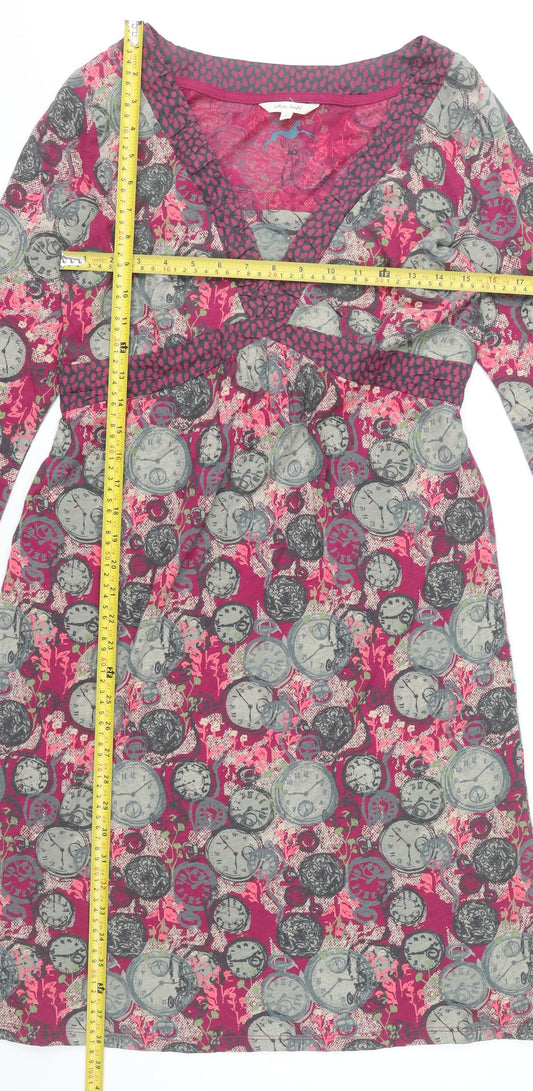 White Stuff Women’s Pink Grey Clock Print Cotton Knee Length Dress UK 14
