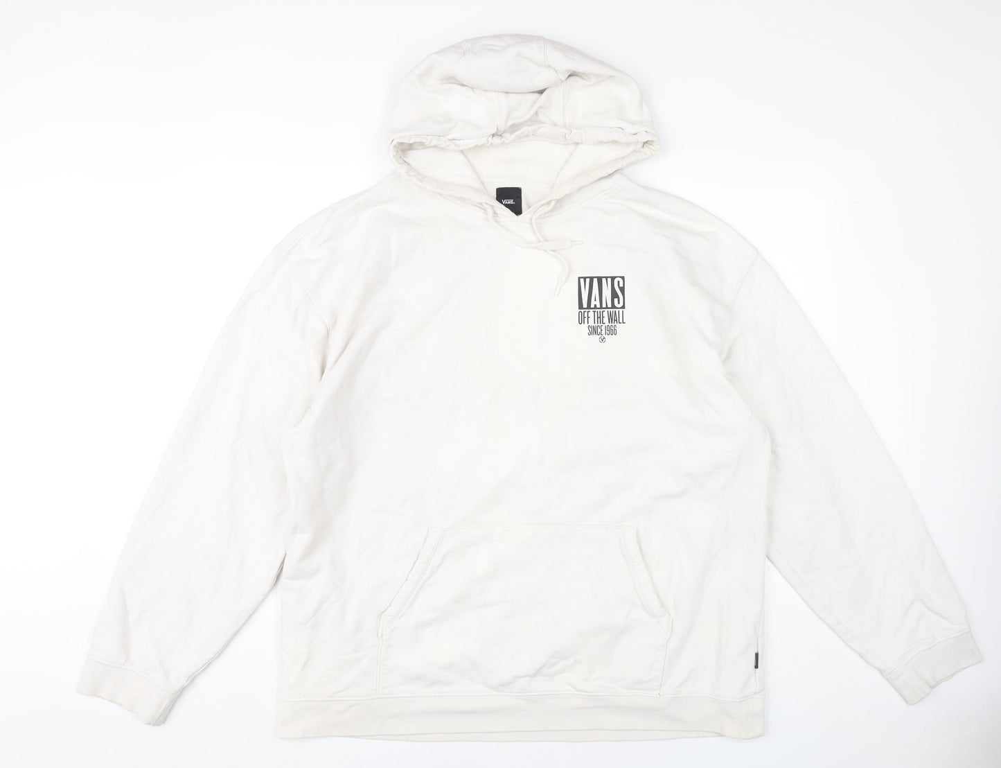 Vans Mens 2XL White Pullover Hoodie Logo Graphic Cotton Skateboarding