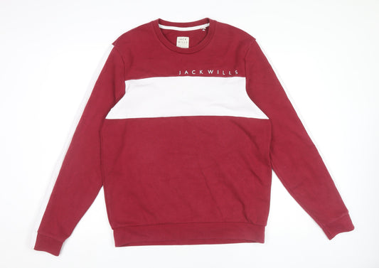 Jack Wills Mens Red White Logo Sweatshirt Size L Crew Neck Pullover