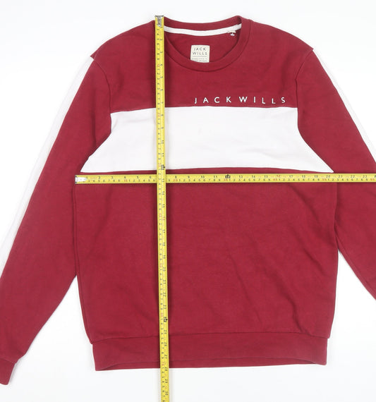 Jack Wills Mens Red White Logo Sweatshirt Size L Crew Neck Pullover