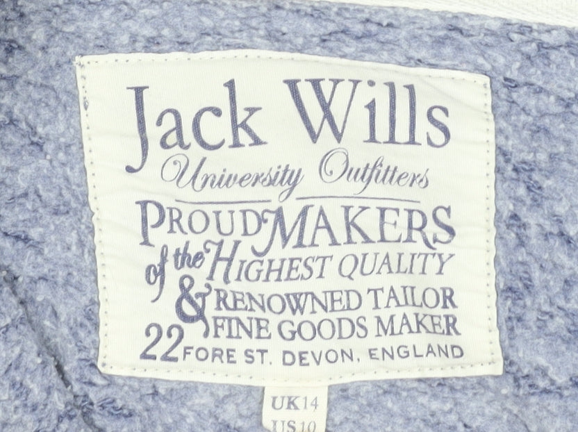 Jack Wills Women’s Blue Full Zip Hoodie UK 14 Cotton Blend