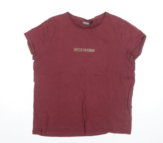 Harry Potter Womens Red T-Shirt Size M Expecto Patronum Embroidered