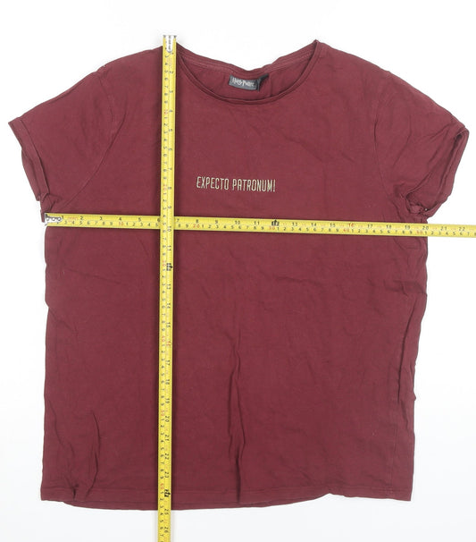 Harry Potter Womens Red T-Shirt Size M Expecto Patronum Embroidered