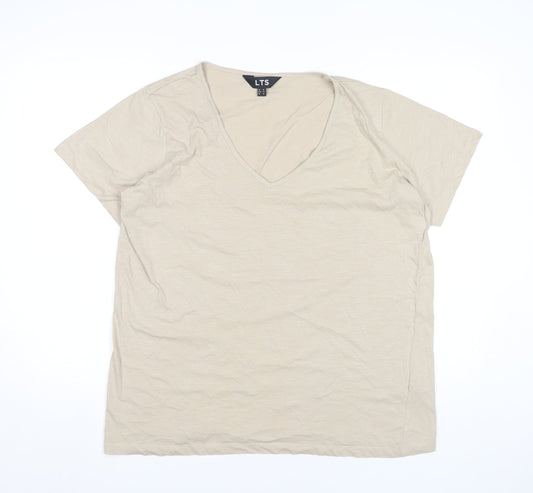 Long Tall Sally Women’s Beige V-Neck Cotton T-Shirt UK 16 Tall