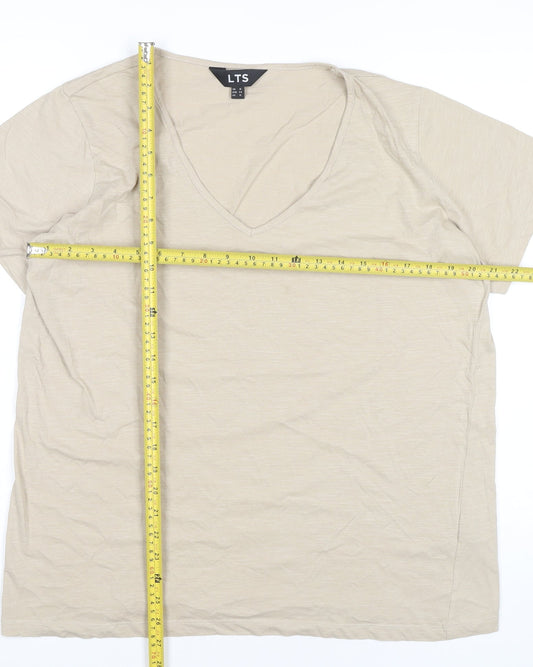 Long Tall Sally Women’s Beige V-Neck Cotton T-Shirt UK 16 Tall