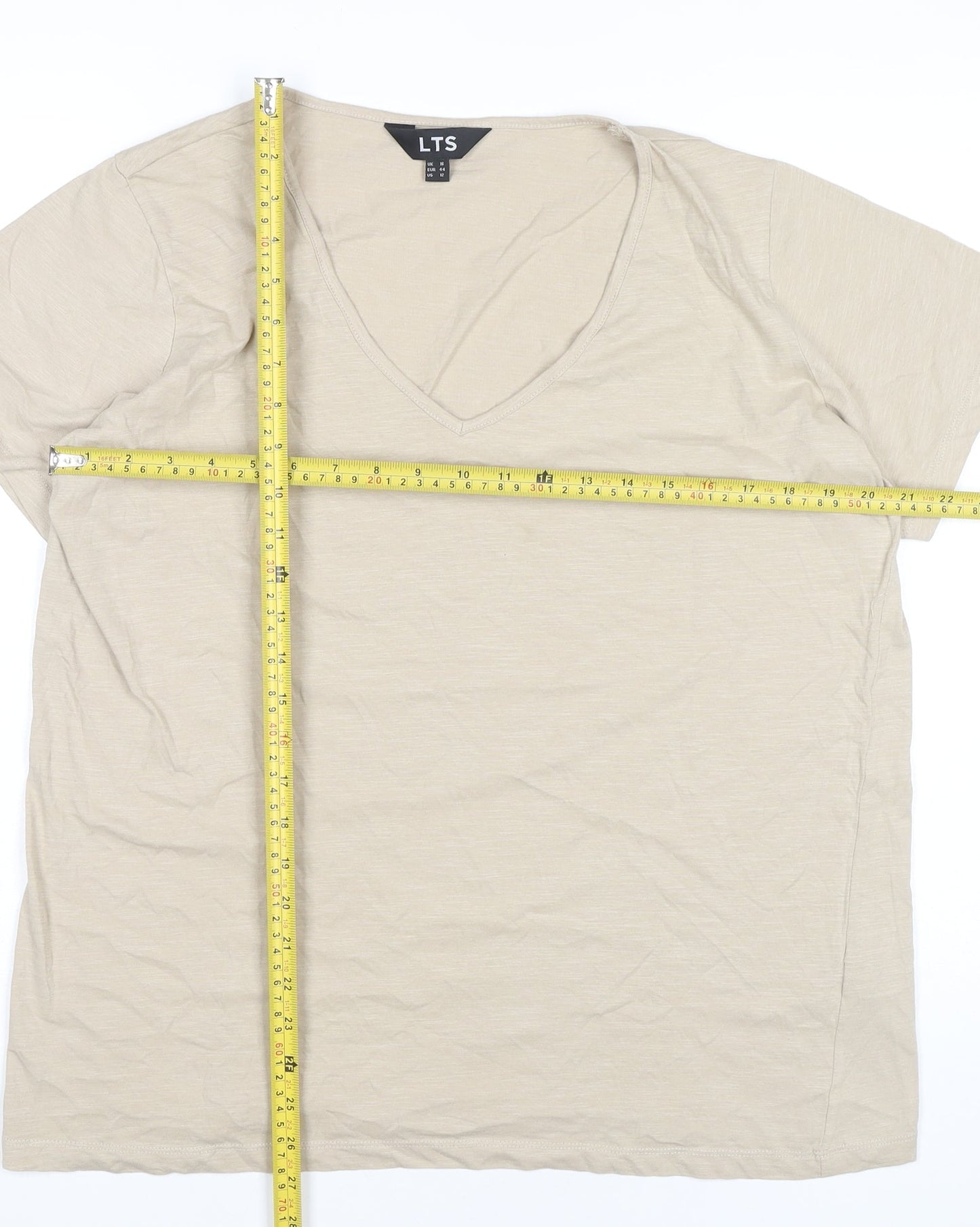 Long Tall Sally Women’s Beige V-Neck Cotton T-Shirt UK 16 Tall