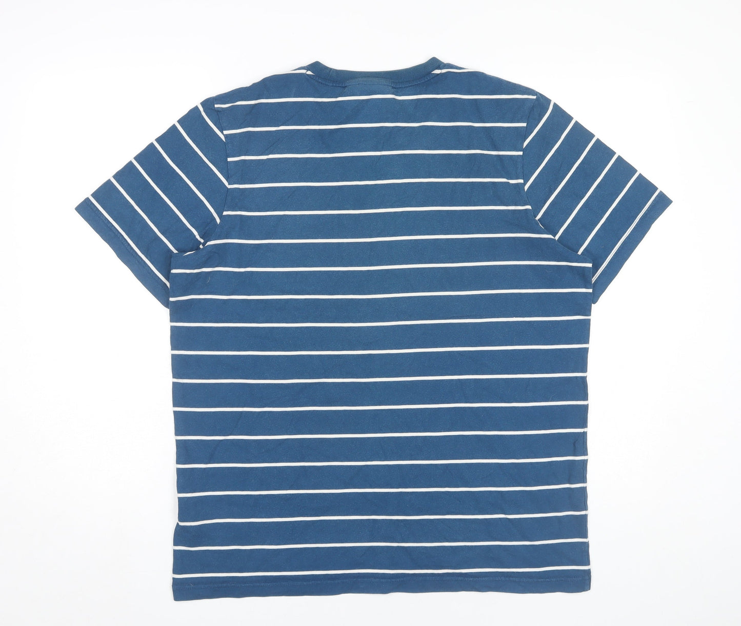Adidas Mens Blue Striped Cotton T-Shirt Size M Short Sleeve Crew Neck