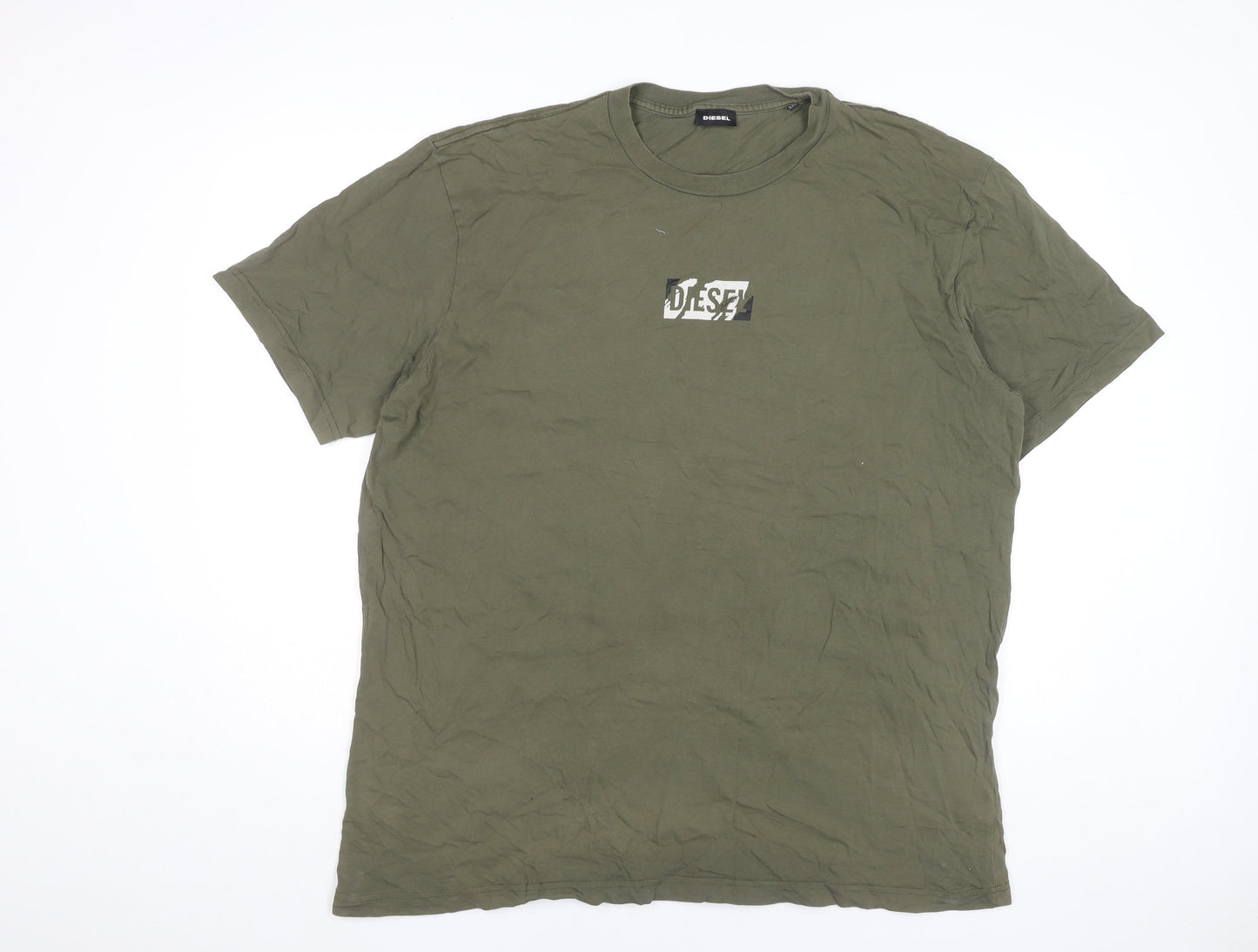 Diesel Mens Green 2XL Graphic Logo Cotton Crew Neck T-Shirt