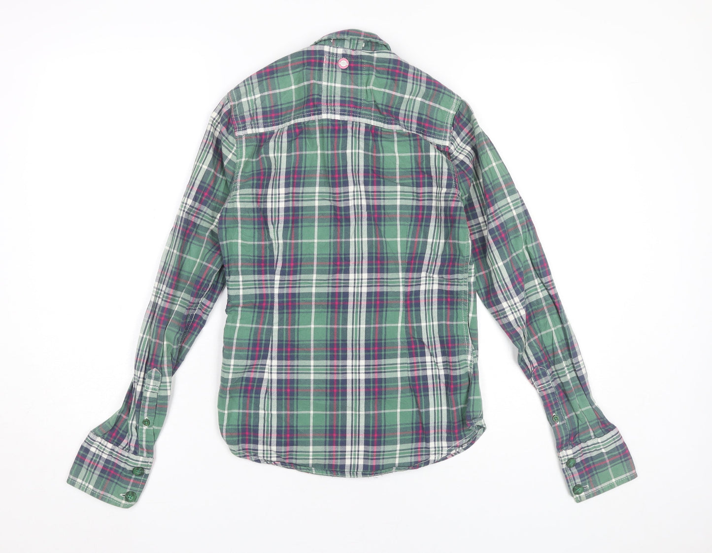 Superdry Womens Green Plaid Cotton Button-Up Shirt 2XS Slim Fit