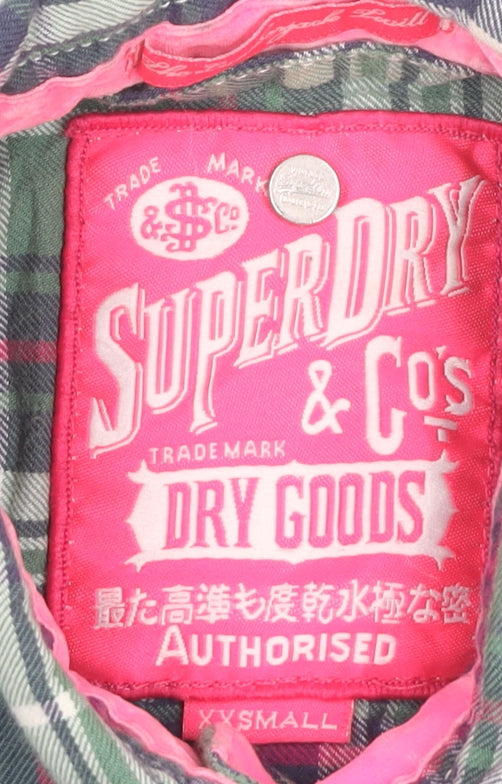 Superdry Womens Green Plaid Cotton Button-Up Shirt 2XS Slim Fit