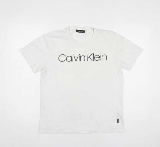 Calvin Klein Men's White Medium Logo Graphic Cotton T-Shirt