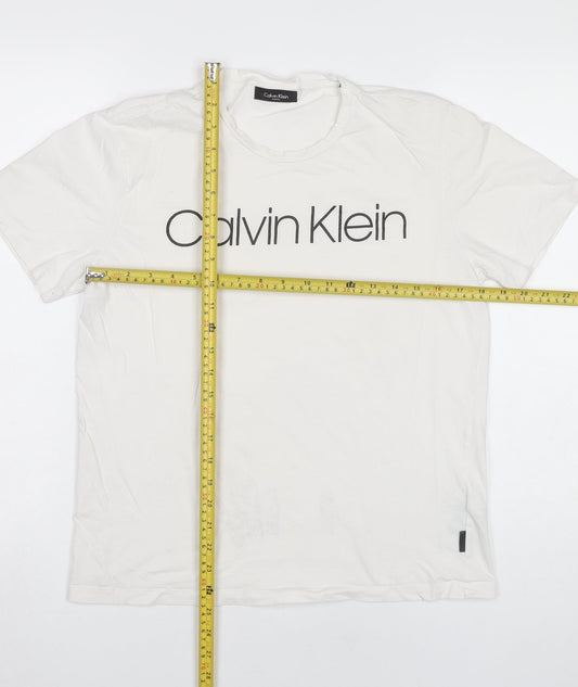 Calvin Klein Men's White Medium Logo Graphic Cotton T-Shirt
